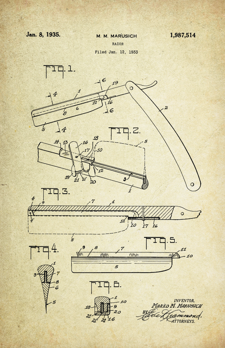 Razor Patent Poster (1935, M. M. Marusich)