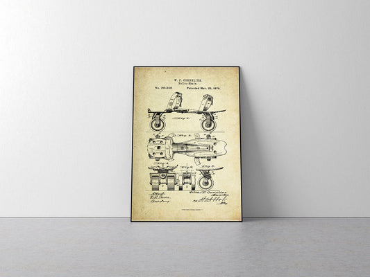 Roller Skate Patent Poster (1879, W.F. Cornelius)