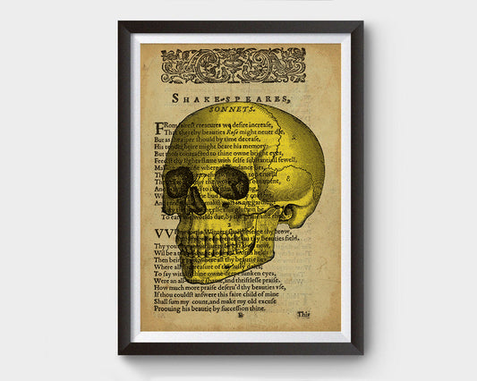 Gothic Human Skull, Shakespearean Inspired Art Poster