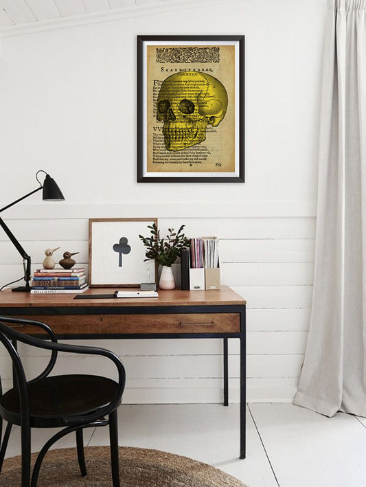 Gothic Human Skull, Shakespearean Inspired Art Poster
