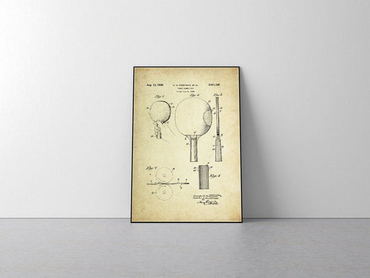 Table Tennis Bat Patent Poster (1935, G.H. Perryman)