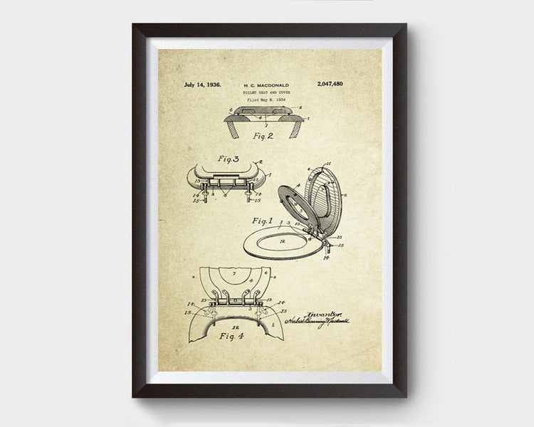 Toilet Seat Cover Patent Poster (1936, H.C. Macdonald)
