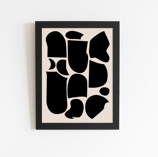 Black and Beige Shapes Abstract Wall Art