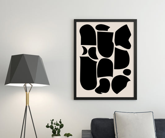 Black and Beige Shapes Abstract Wall Art