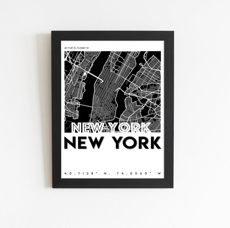 New York City Grid Map Wall Art