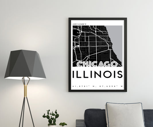 Chicago City Grid Map Wall Art