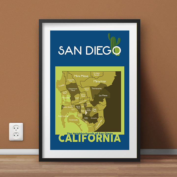 San Diego Neighborhood Map Wall Art