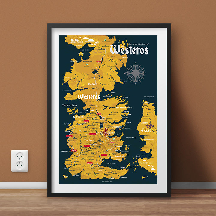 Map of the Seven Kingdoms of Westeros: Game of Thrones/House of the Dragon Wall Art