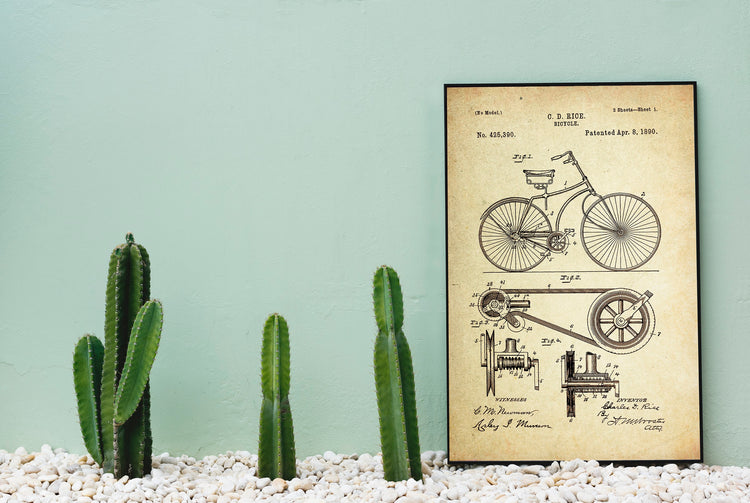 Bicycle Original Patent Poster (1890. Charles. D Rice) Engineer Art
