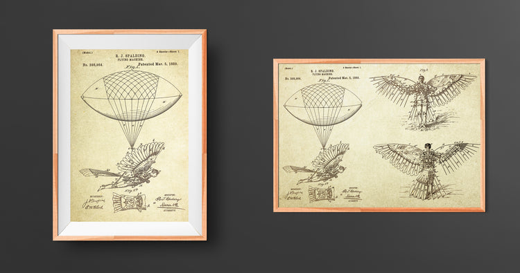 Flying Machine Patent Poster Wall Decor (1889 by R.J. Spalding)