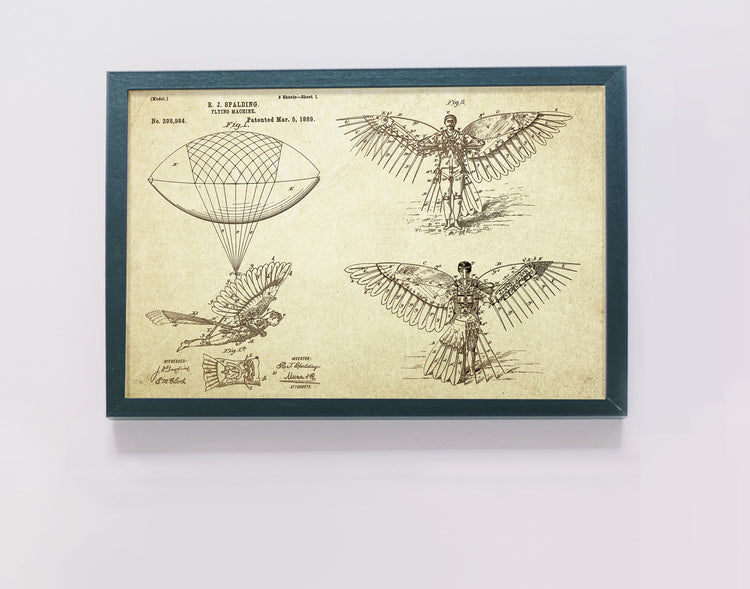Flying Machine Patent Poster Wall Decor (1889 by R.J. Spalding)