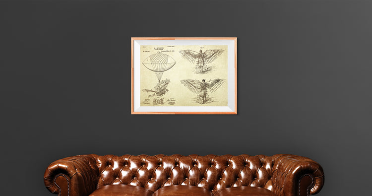 Flying Machine Patent Poster Wall Decor (1889 by R.J. Spalding)