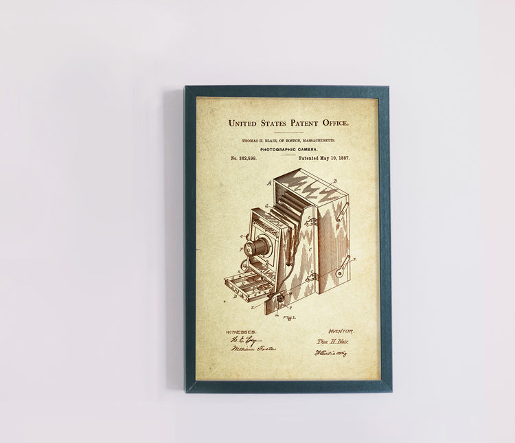 Bellows/Accordion Folding Camera Patent Poster Wall Decor (1887 by Thomas Blair)