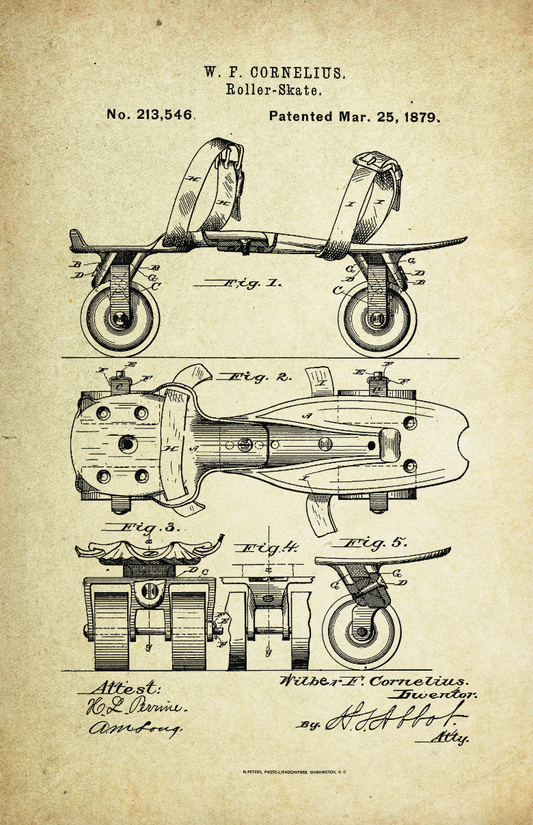 Roller Skate Patent Poster (1879, W.F. Cornelius)
