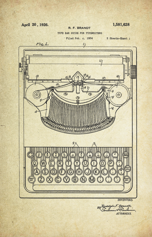 Typewriter Patent Poster (1924, R. F. Brandt)
