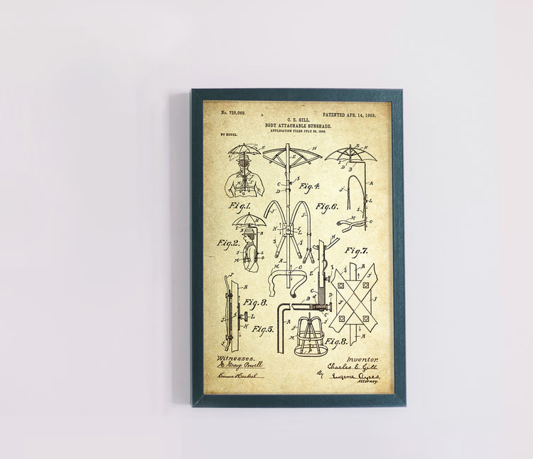 Body Attachable Sunshade (Failed Umbrella Patent), April 1903 by Charles E Gill Patent poster