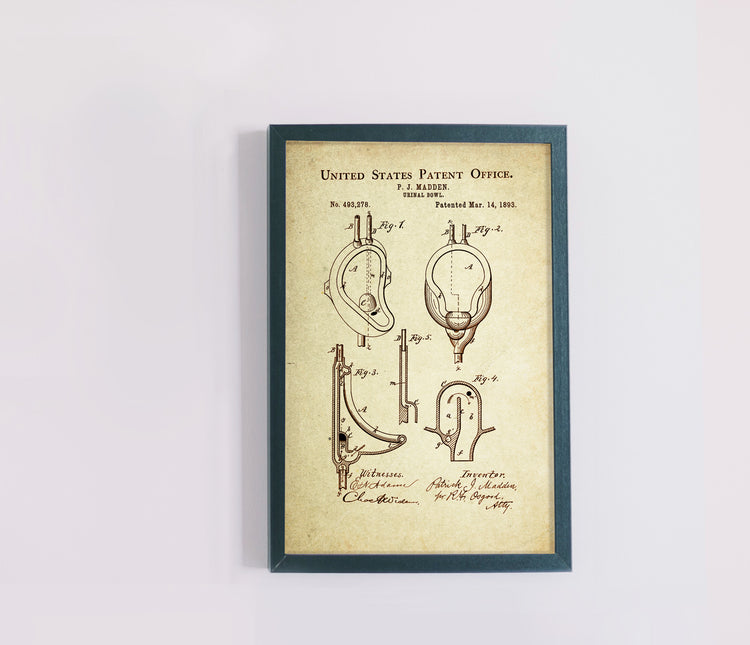 Urinal Bowl Patent Poster Wall Decor (1893 by P.J. Madden)