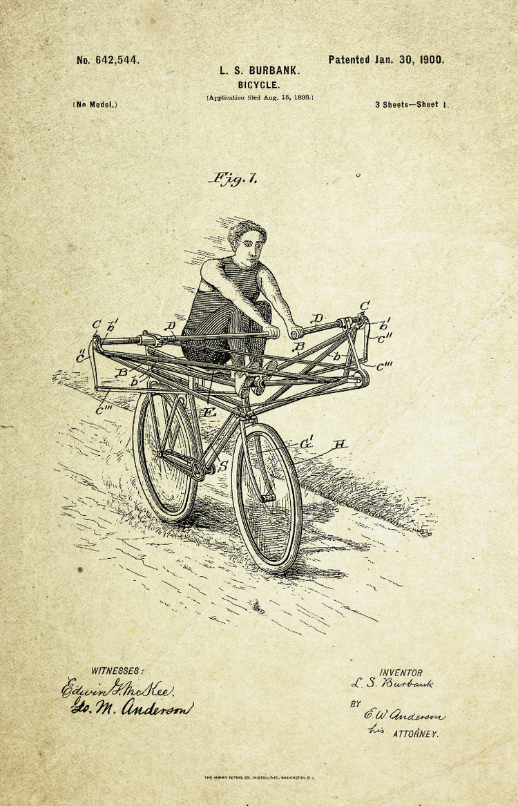 Unorthodox Bicycle Patent Poster (1900, L.S. Burbank)