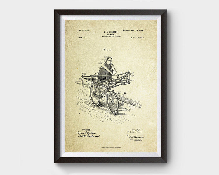 Unorthodox Bicycle Patent Poster (1900, L.S. Burbank)