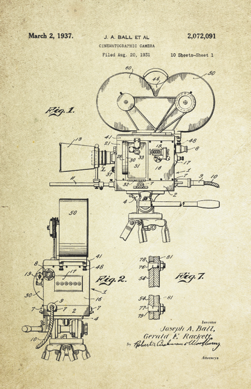 Cinematographic Camera Patent Poster (1931, J.A. Ball Et Al)