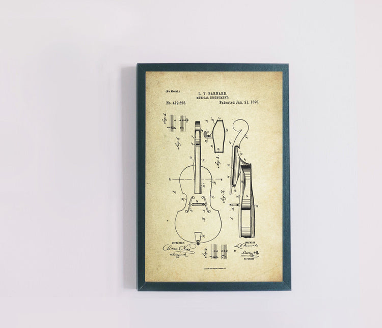 Cello Patent Poster (1890, L.V. Barnard)
