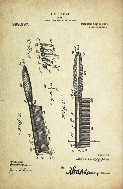 Comb Patent Poster (1911, J.G. Higgins)