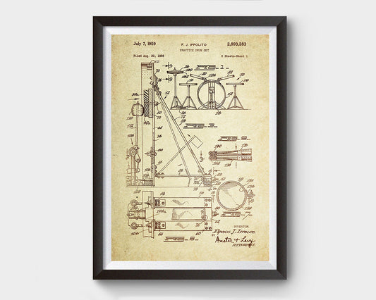 Drum Set Patent Poster Wall Decor (1959 by F.J. Ippolito)