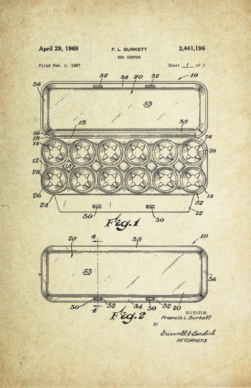 Egg Carton Patent Poster (1967, F.L. Burkett)