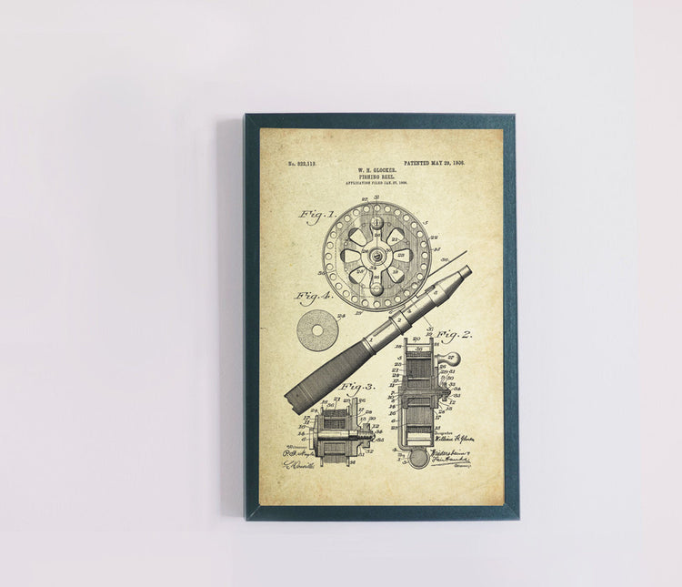 Fishing Reel Patent Poster (1906, W.H. Glocker)