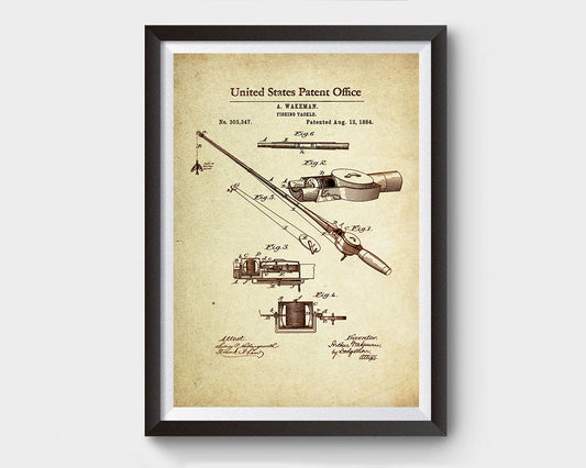 Fishing Tackle Patent Poster Wall Decor (Registered in 1884 by A Wakeman)
