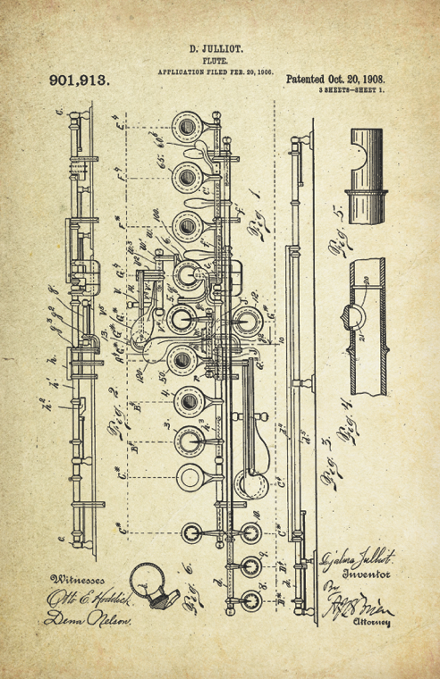 Flute Patent Poster (1908, D. Julliot)
