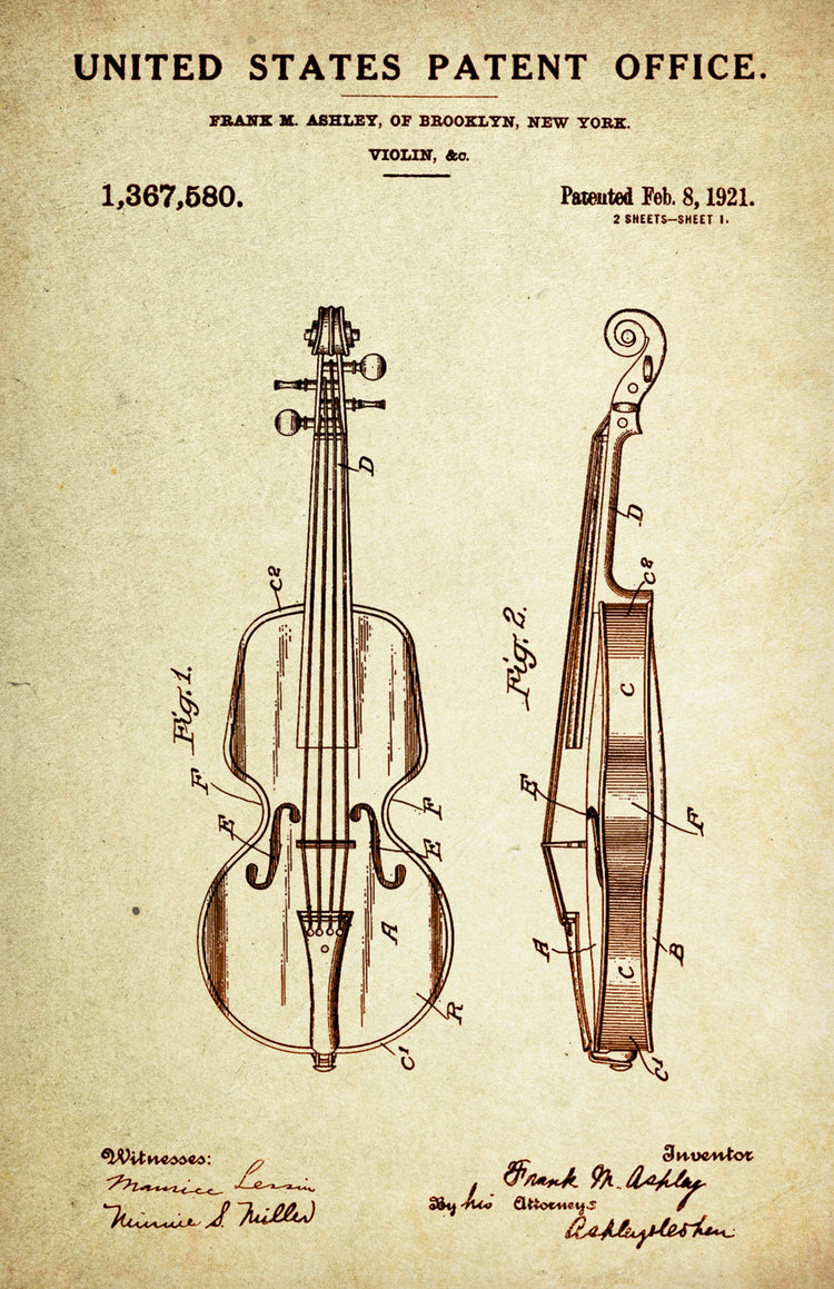 Violin Patent Poster Wall Decor (1921 by Frank M. Ashley)