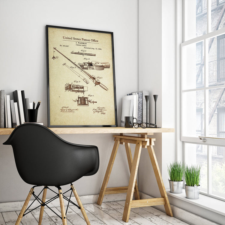Fishing Tackle Patent Poster Wall Decor (Registered in 1884 by A Wakeman)