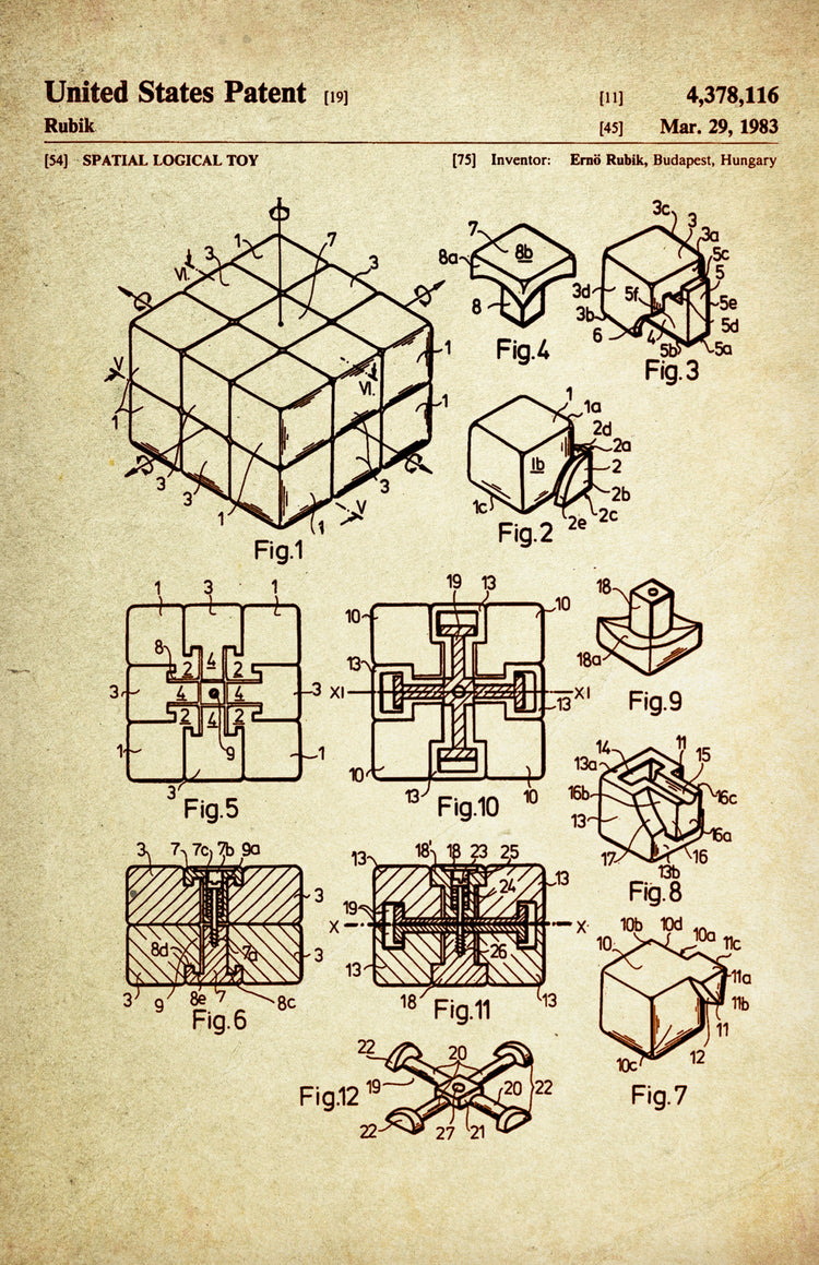 Rubik's Cube Patent Poster Wall Decor (1983 by Erno Rubik)