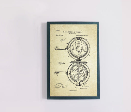 Waffle Iron Patent Poster (1883, J. B. Harker & C. L. Wilkins)