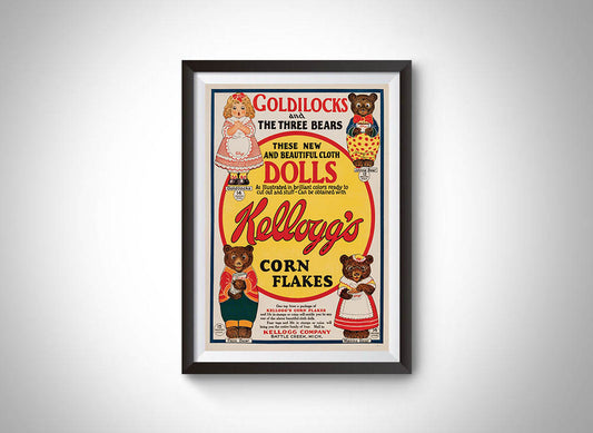 Goldilocks & the Three Bears Cloth Dolls Kellogg's Corn Flakes Vintage Ad
