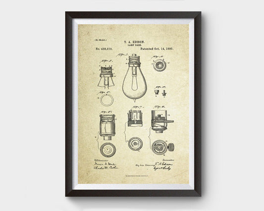 Lamp Base Patent Poster (1890, Thomas Edison)