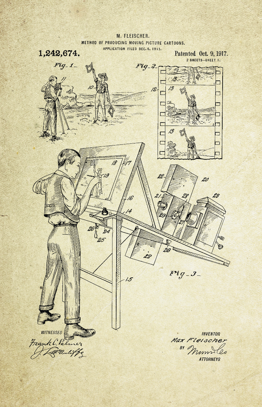 Method of Producing Moving Cartoons Patent Poster (1917, M. Fleischer)