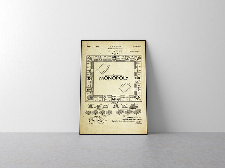 Monopoly Game Board Patent Poster Wall Decor (1935 by C.B. Brown)