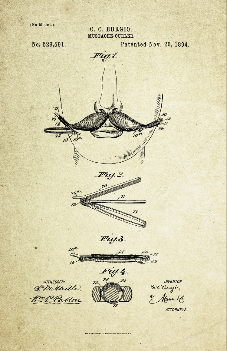 Mustache Curler Patent Poster (1894, C. C. Burgio)