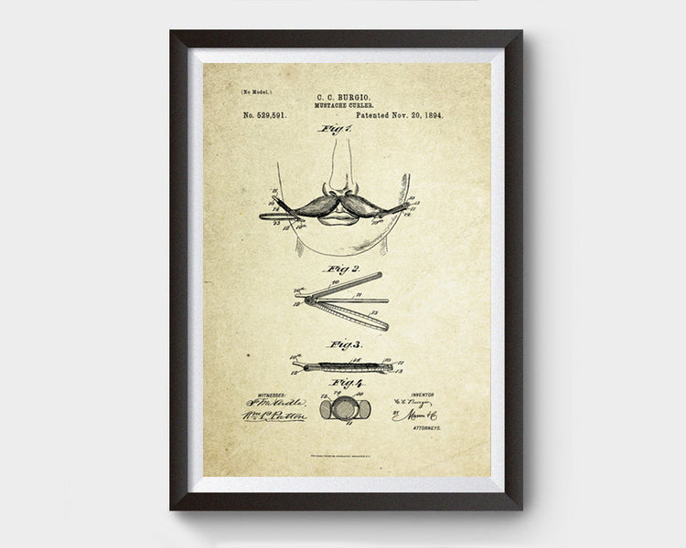 Mustache Curler Patent Poster (1894, C. C. Burgio)