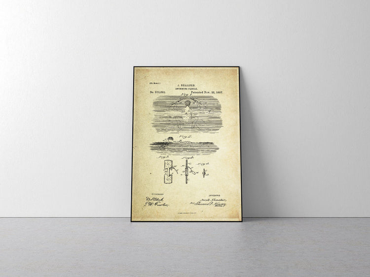 Swimming Paddle Patent Poster (1887, J. Shaaber)