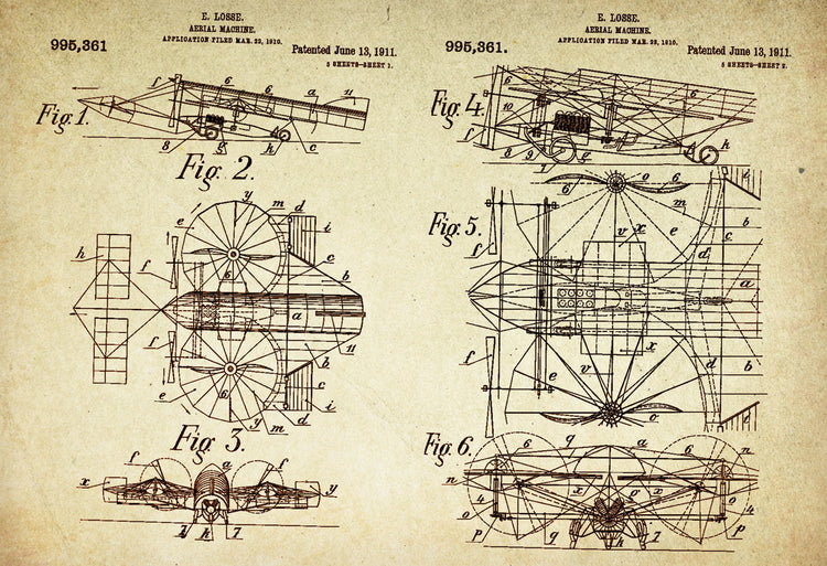 Aerial Machine/ Plane Patent Poster Wall Decor (1911 by E. Losse)