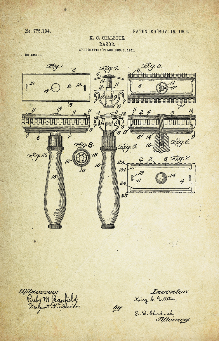 Gillette Razor Patent Poster (1904, K. C. Gillette)
