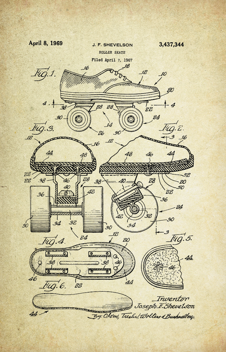Roller Skate Patent Poster (1969, J.F. Shevelson)