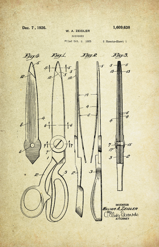 Scissors Patent Poster (1926, W.A. Zeidler)