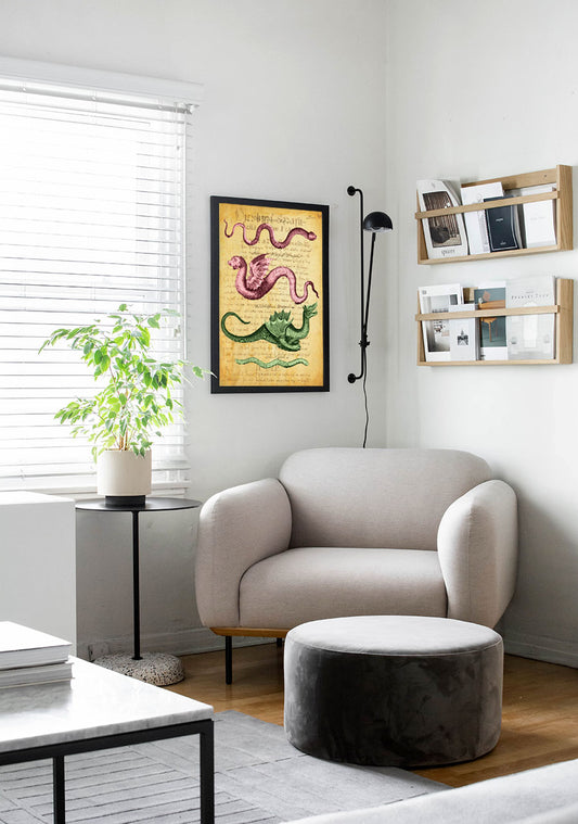 Gothic Serpents & Dragons with Latin Writings Inspired Art Poster
