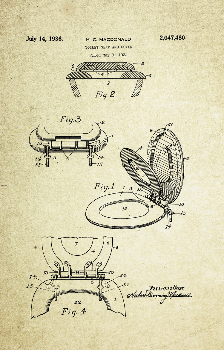 Toilet Seat Cover Patent Poster (1936, H.C. Macdonald)