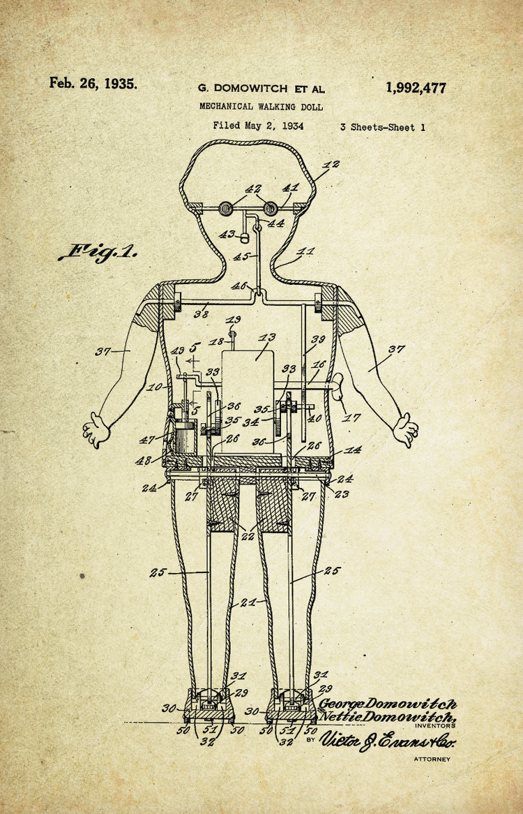 Mechanical Walking Doll Patent Poster (1935, G. Domowitch)