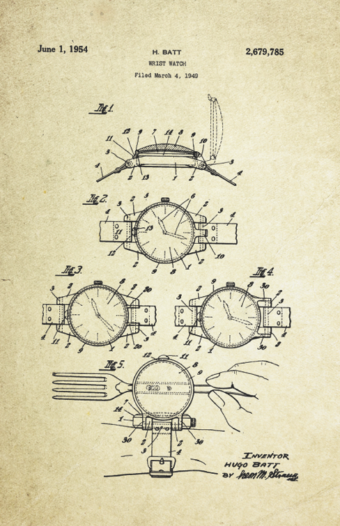 Wristwatch Patent Poster (1949, H. Batt)